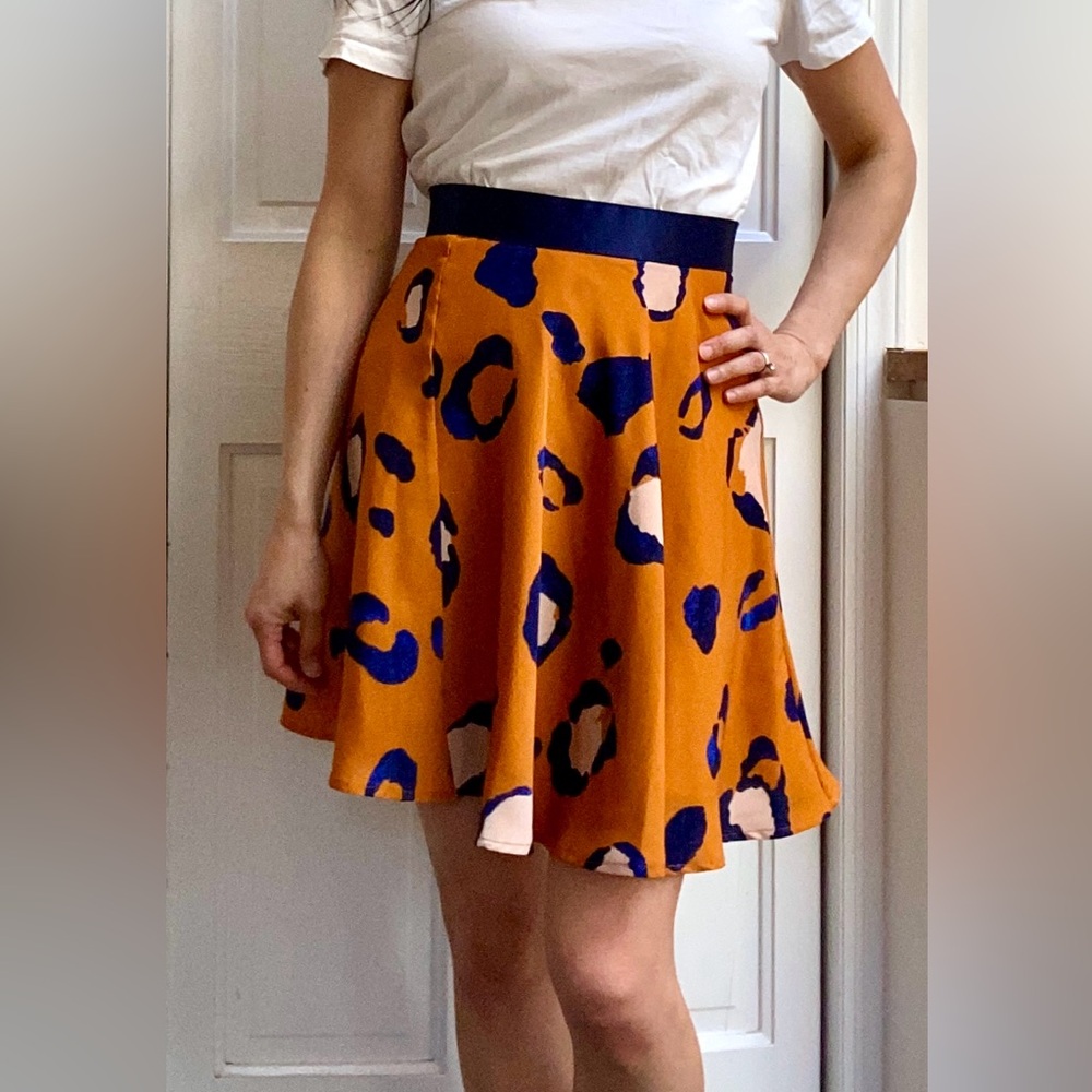 3.1 Phillip Lim x Target collab. Orange and Blue Leopard Print Skirt. size 2.
